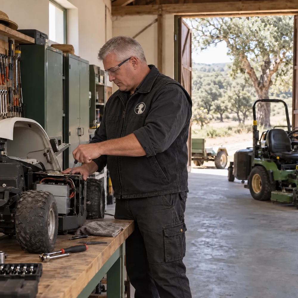 Illustration: Technician at Upupa, wearing the hoopoe logo on the left chest
