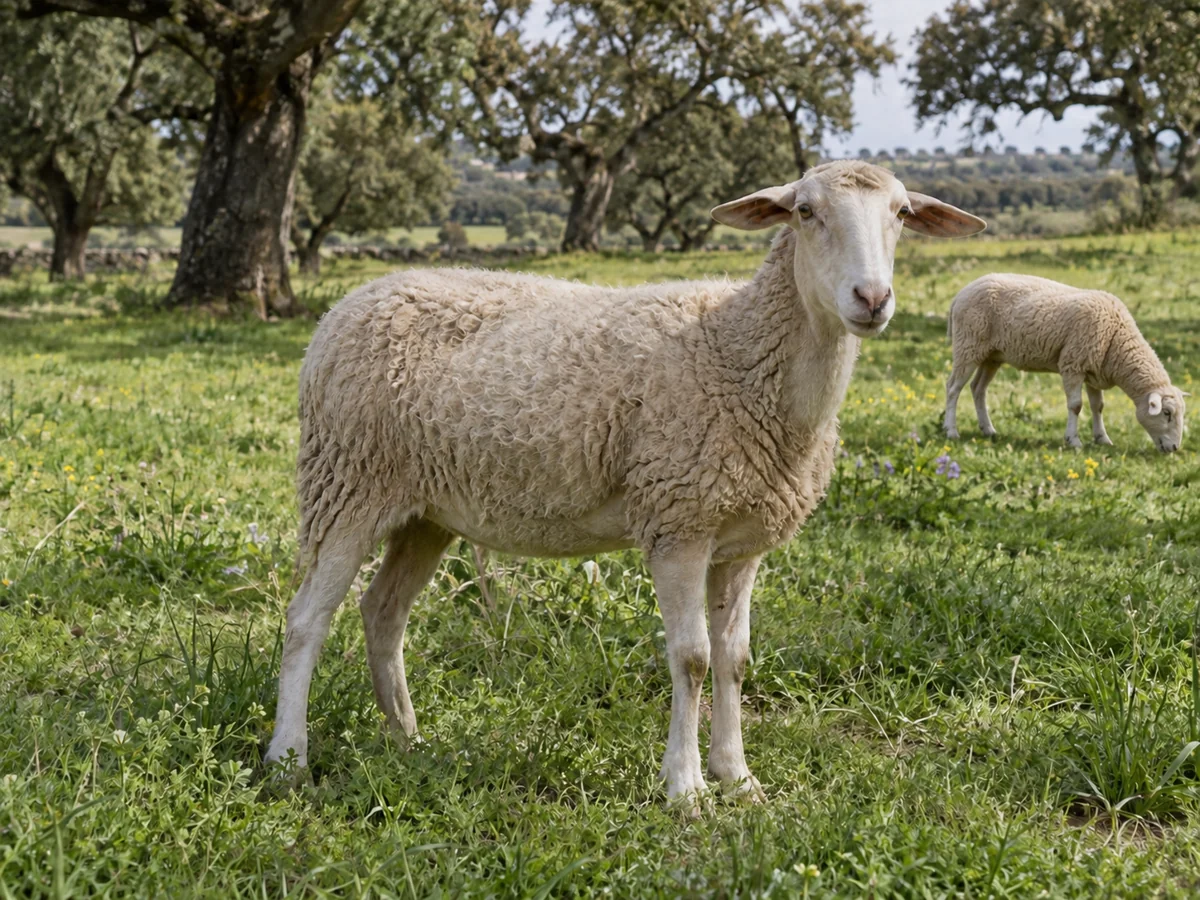 AI-generated illustration of Campaniça sheep in an Alentejo pasture